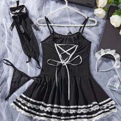Sexy Lingerie Sets for Women, Black Three-piece Set With Gloves.