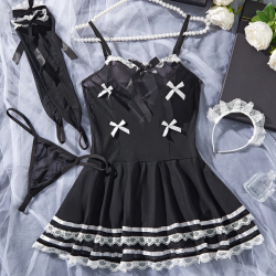 Sexy Lingerie Sets for Women, Black Three-piece Set With Gloves.