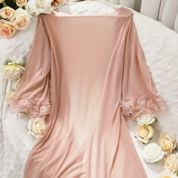 Sexy Lingerie Sets for Women, Pink Lace Three-piece Set With Coat.