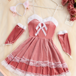Sexy Lingerie Sets for Women, Pink Cat Four-piece Set With Gloves, Collar and Hairpin.