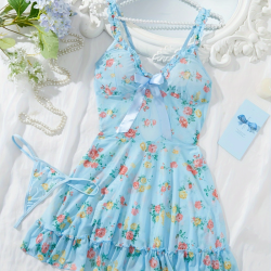 Sexy Lingerie Sets for Women Classy, Elegant Lingerie, Blue Floral Two-piece Set.